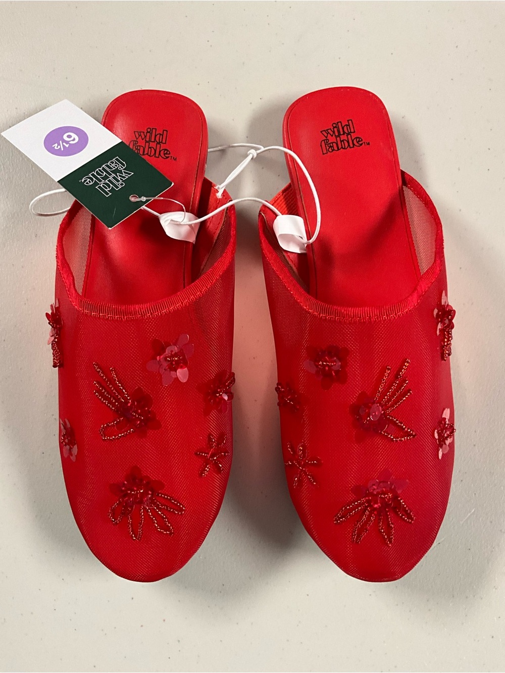 wild fable Red Floral Sequin Embellished Mules